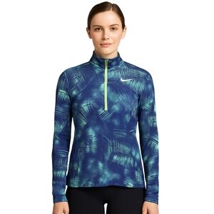 NIKE Dri-Fit 1/4 Zip Pullover Sweatshirt Women Size Large Blue Green Abstract